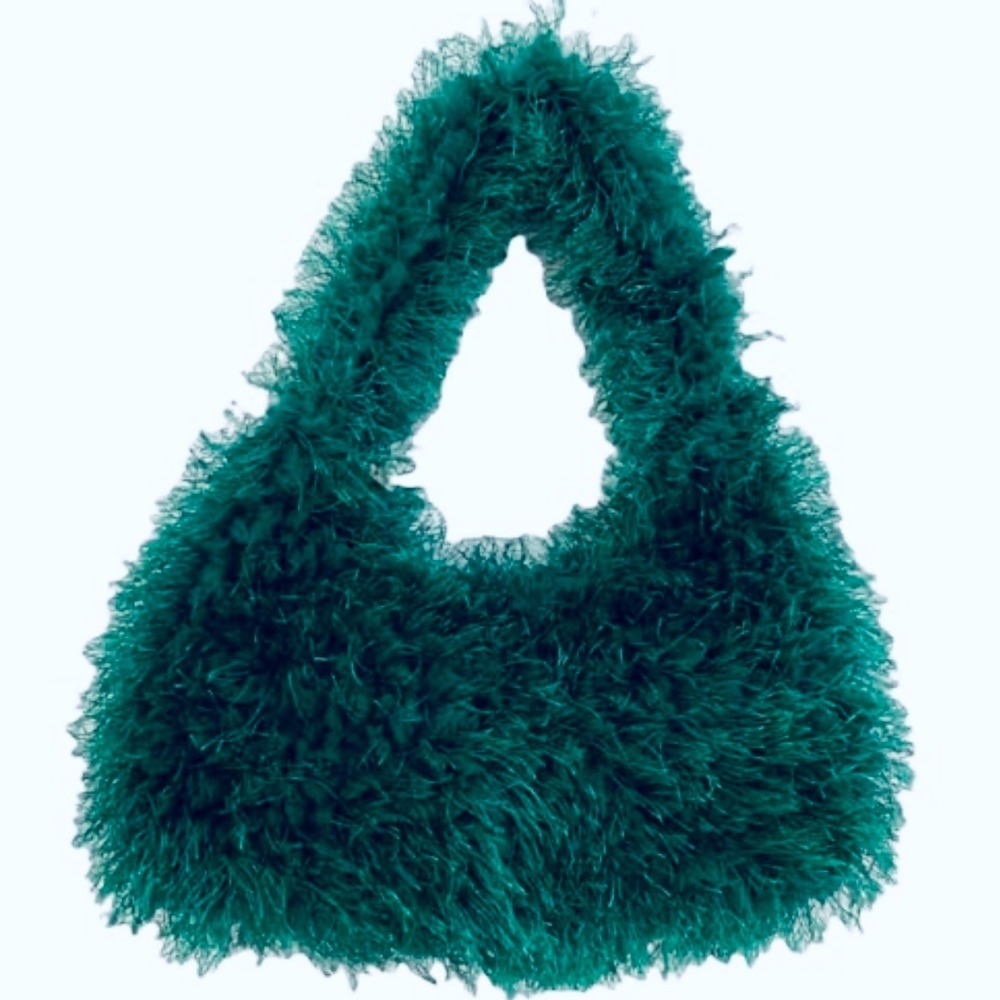 Y2K 1990's Green Fuzzy Purse Handbag Shoulder Bag‎ Funky Fashion girls night